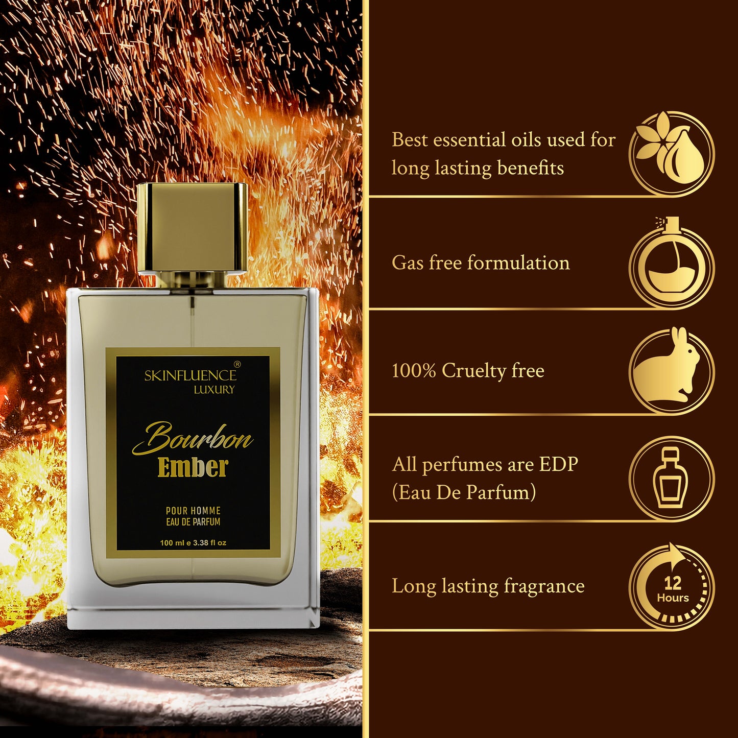 SKINFLUENCE Luxury Bourbon Ember Perfume For Men 100Ml- Eau De Parfum- Party Fragrance