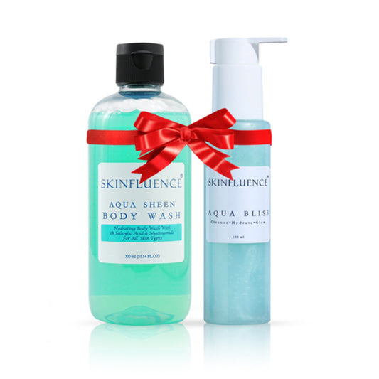SKINFLUENCE Aqua Bliss Cleanser | 1% Salicylic Acid And Aqua Sheen Shower Gel Body Wash (Combo)
