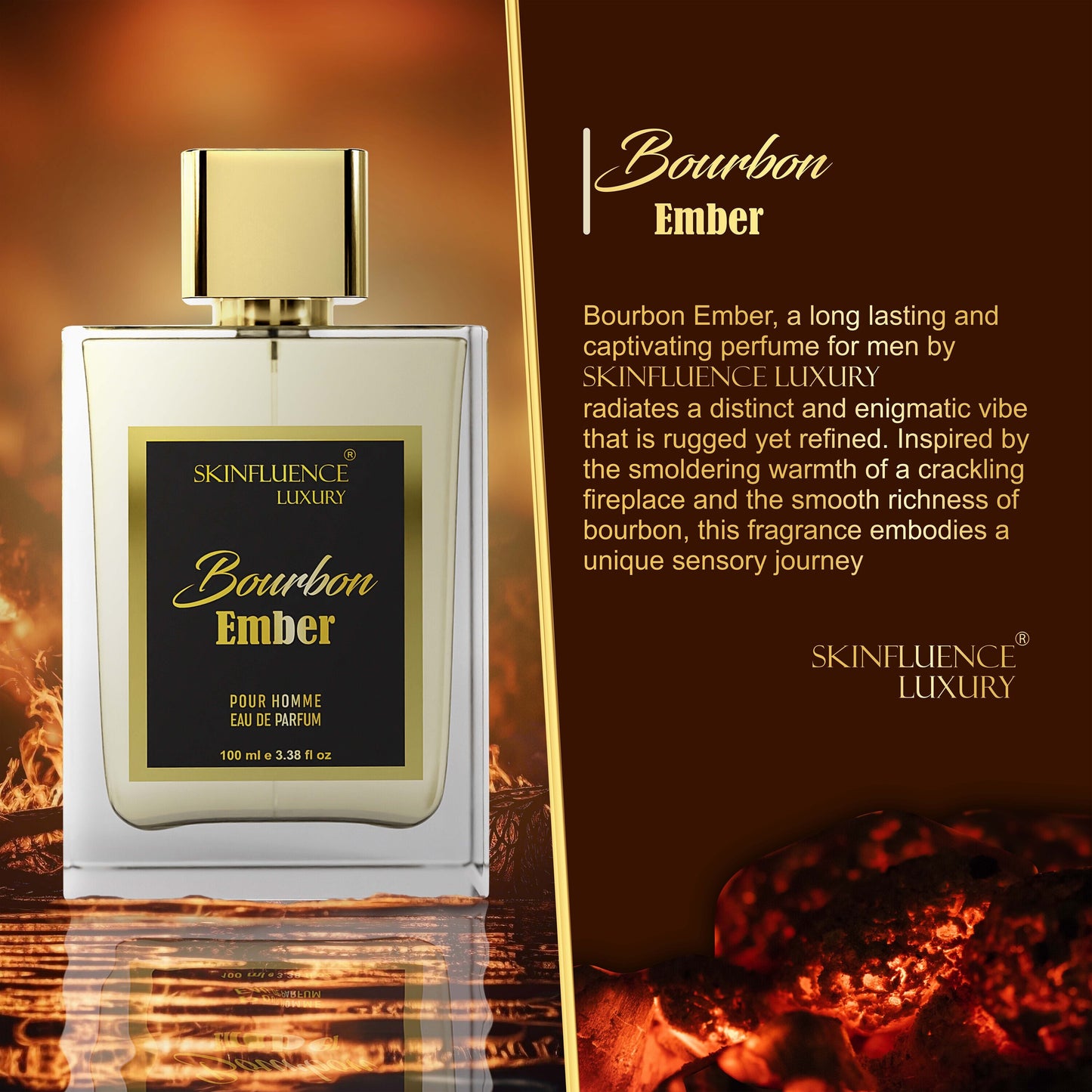 SKINFLUENCE Luxury Bourbon Ember Perfume For Men 100Ml- Eau De Parfum- Party Fragrance