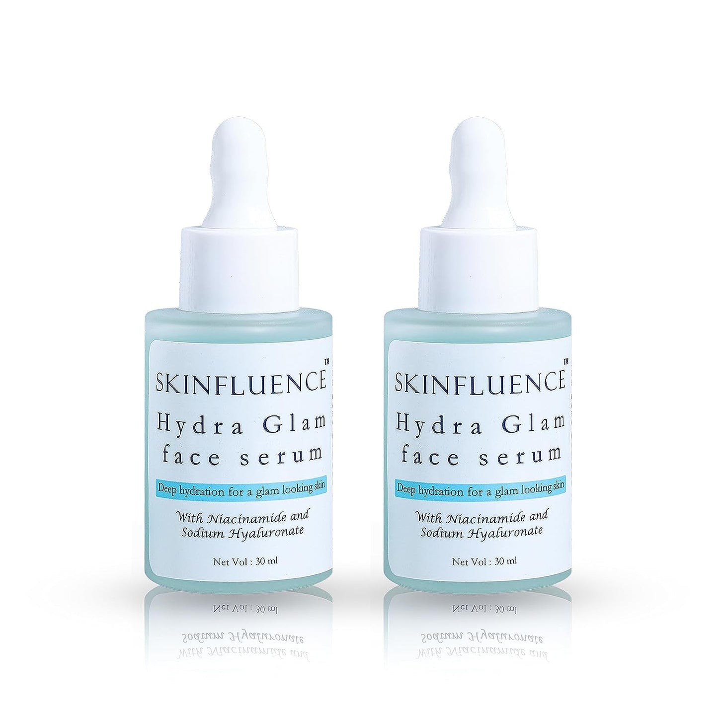 SKINFLUENCE Glam Face Serum | Niacinamide & Sodium Hyaluronate | Anti Aging and Pore Minimizing | Vitamin C, E & Antioxidants Serum for Glowing Skin | Unisex Men & Women - 2 × 30ml (Pack of 2)