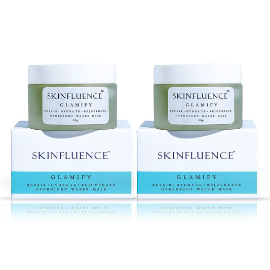 SKINFLUENCE Glamify Overnight Water Mask | Water-based Sleeping Mask for Glowing Face | Repair, Hydrate, Rejuvenate | Men & Women, 2 x 50g (Pack Of 2)