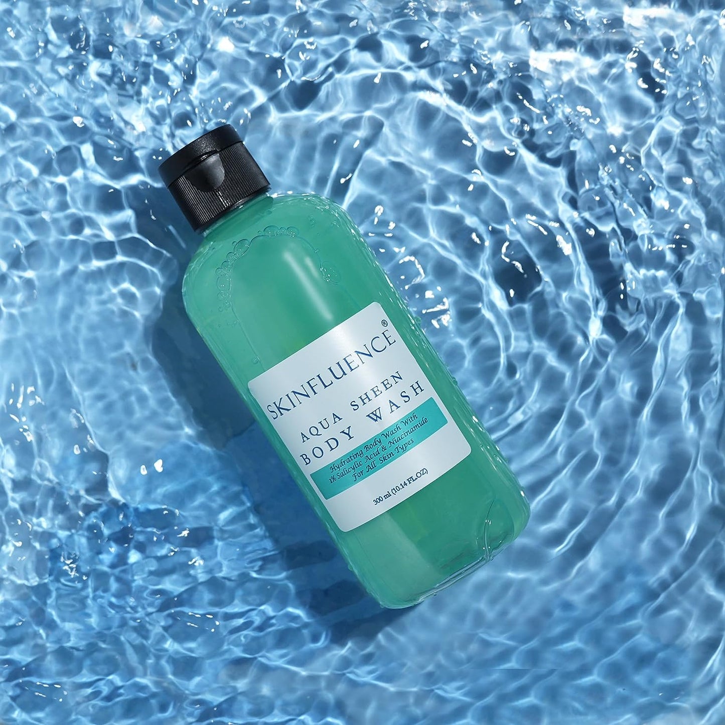 SKINFLUENCE Aqua Sheen Body Wash | 1% Salicylic Acid & Niacinamide Shower Gel | Skin Whitening, Mild Exfoliating & Tan Removal Body Wash for Men Women - 2 × 300ml (Pack of 2)